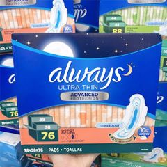 Băng Vệ Sinh Always Ultra Thin Advanced Protection 76 Miếng - Thiết Kế Siêu Mỏng, Thấm Hút Nhanh, Dành Cho Phụ Nữ Thoải Mái Hàng Ngày