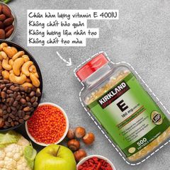Viên uống Vitamin E thiên nhiên Kirkland Signature 400 IU - 500 viên chống oxy hóa, bảo vệ da và cải thiện sức khỏe tim mạch