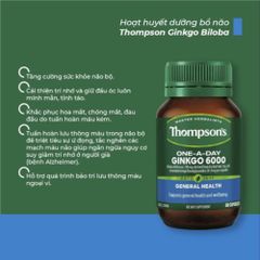 Viên uống bổ não Ginkgo Biloba 6000mg Thompson's One A Day 60 viên - Hỗ trợ tuần hoàn não, cải thiện trí nhớ và tăng cường sự tập trung