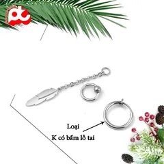 Bông tai nam cao cấp 1 chiếc kpop inox lông vũ khoen không bấm lỗ tai trangsucpt PTBTNA04 400253