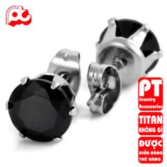Bông tai nam inox 1 cặp đá tròn đen bấm lỗ tai trangsucpt 3mm 4mm 5mm 6mm 7mm PTBTNA21 400454