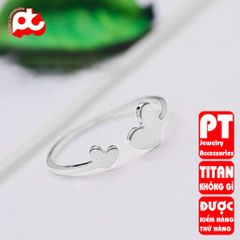 Nhẫn titan nữ freesize trái tim đặc cách điệu thép không gỉ titanium PT Jewelry & Accessories 400527