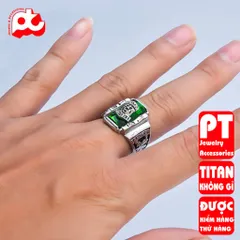 Nhẫn nam inox cao cấp thời trang titan thép không gỉ sư tử 1973 trangsucpt đá xanh lá PTNNA212 400544