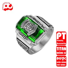 Nhẫn nam inox cao cấp thời trang titan thép không gỉ sư tử 1973 trangsucpt đá xanh lá PTNNA212 400544