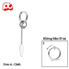 Bông tai nam cao cấp 1 chiếc kpop inox lông vũ khoen không bấm lỗ tai trangsucpt PTBTNA04 400572