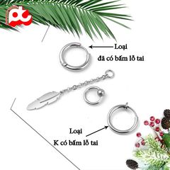 Bông tai nam cao cấp 1 chiếc kpop inox lông vũ khoen không bấm lỗ tai trangsucpt PTBTNA04 400572