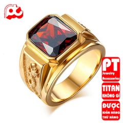 Nhẫn nam titan cao cấp thời trang chạm rồng 2 bên trangsucpt đá đỏ nhẫn màu thép không gỉ PTNNA255 400625