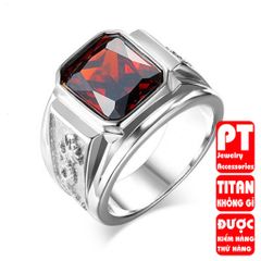 Nhẫn nam inox cao cấp thời trang titan thép không gỉ cham rồng trangsucpt đá đỏ PTNNA249 400656
