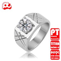 Nhẫn nam inox cao cấp titan PT Jewelry & Accessories thép không gỉ sọc xéo đính xoàn PTNNA234 400676
