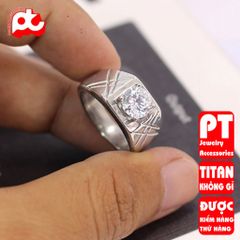 Nhẫn nam inox cao cấp titan PT Jewelry & Accessories thép không gỉ sọc xéo đính xoàn PTNNA234 400676