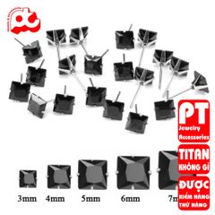 Bông tai nam inox 1 cặp đá vuông đen bấm lỗ tai trangsucpt nhiều 3mm 4mm 5mm 6mm 7mm PTBTNA19 400677