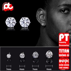 Bông tai inox nam 1 cặp đá tròn trắng  bấm lỗ tai trangsucpt 3mm 4mm 5mm 6mm 7mm PTBTNA22 400744