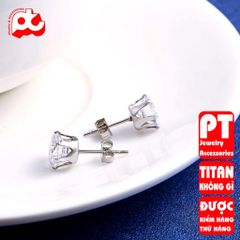 Bông tai inox nam 1 cặp đá tròn trắng  bấm lỗ tai trangsucpt 3mm 4mm 5mm 6mm 7mm PTBTNA22 400744