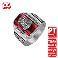 Nhẫn thời trang nam inox cao cấp titan thép không gỉ sư tử 1973 trangsucpt đá đỏ PTNNA215 400796