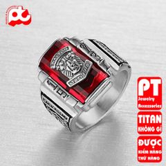 Nhẫn thời trang nam inox cao cấp titan thép không gỉ sư tử 1973 trangsucpt đá đỏ PTNNA215 400796