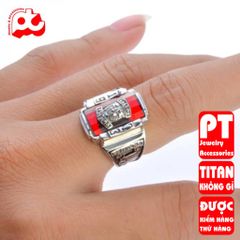 Nhẫn thời trang nam inox cao cấp titan thép không gỉ sư tử 1973 trangsucpt đá đỏ PTNNA215 400796