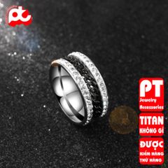 Nhẫn nam inox  cao cấp thời trang lồng xích 2 bên đính đá titan PT Jewelry & Accessories PTNNA12 400874