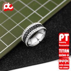 Nhẫn nam inox  cao cấp thời trang lồng xích 2 bên đính đá titan PT Jewelry & Accessories PTNNA12 400874