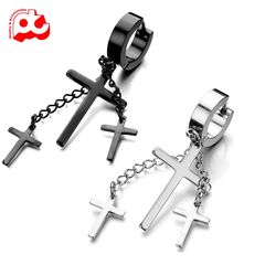 Bông tai inox nam cao cấp thép 1 chiếc tòn ten thánh giá bấm lỗ tai trangsucpt PTBTNA23 400880