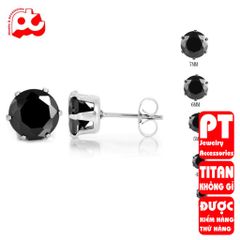 Bông tai nam inox 1 cặp đá tròn đen bấm lỗ tai trangsucpt 3mm 4mm 5mm 6mm 7mm PTBTNA21 400889