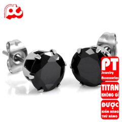 Bông tai nam inox 1 cặp đá tròn đen bấm lỗ tai trangsucpt 3mm 4mm 5mm 6mm 7mm PTBTNA21 400889