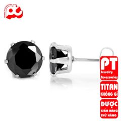 Bông tai nam inox 1 cặp đá tròn đen bấm lỗ tai trangsucpt 3mm 4mm 5mm 6mm 7mm PTBTNA21 400889