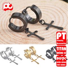 Bông Tai Nam Titan Cao Cấp Hình Thánh Giá - Phụ Kiện Thời Trang Nam Tính, Chống Gỉ, An Toàn Cho Da