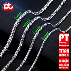 Dây chuyền nam inox rẻ titan thép không gỉ bông dừa trangsucpt 4mm trắng PTDCNA173 400897