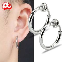 Bông tai nam inox cao cấp 1 chiếc kpop khoen tròn không bấm lỗ tai PT Jewelry & Accessories PTBTNA15 400901