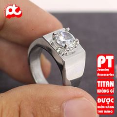 Nhẫn nam cao cấp inox thời trang titan thép không gỉ bảng trơn xoàn tròn trắng PTNNA231 400944