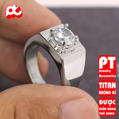 Nhẫn nam cao cấp inox thời trang titan thép không gỉ bảng trơn xoàn tròn trắng PTNNA231 400944