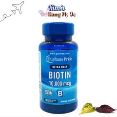 Viên Uống Biotin Puritan’s Pride 10000mcg - Ngăn Rụng Tóc, Kích Thích Mọc Tóc, Chăm Sóc Da và Móng Khỏe Mạnh - Hộp 100 Viên