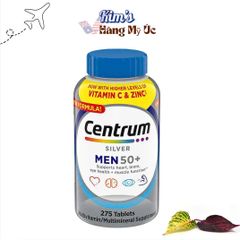 Vitamin Tổng Hợp Centrum Silver Cho Nam Trên 50 Tuổi - Hỗ Trợ Tim Mạch, Mắt, Não Bộ, Miễn Dịch - 275 Viên Mỹ