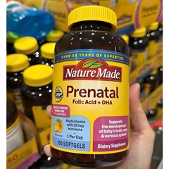[TẶNG MÁY ĐỌC THẺ SONG NGỮ ] Vitamin Tổng Hợp Dành Cho Bà Bầu Nature Made Prenatal Folic Acid + DHA 150 Viên - Hỗ Trợ Sức Khỏe Mẹ Và Phát Triển Thai Nhi