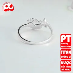 Nhẫn titan nữ freesize chữ Love cách điệu tim cao cấp thép không gỉ titanium trangsucpt 401287