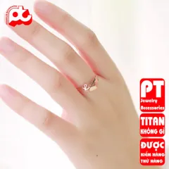 Nhẫn titan nữ freesize chữ Love cách điệu tim cao cấp thép không gỉ titanium trangsucpt 401287