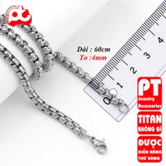 Dây chuyền dây xích nam titan cao cấp thép không gỉ bông dừa khít trangsucpt 4mm PTDCNA48 401332