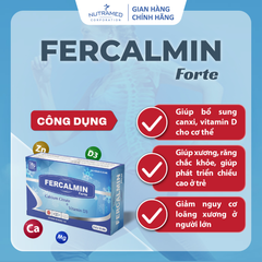Fercalmin Forte - Viên uống bổ sung Canxi, Vitamin D & Khoáng chất cho phụ nữ mang thai, thanh thiếu niên phát triển chiều cao - 30 viên