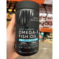 Dầu cá Sports Research Omega-3 Fish Oil Triple Strength 150 viên - Bổ sung Omega-3 cho sức khỏe tim mạch và chức năng não bộ