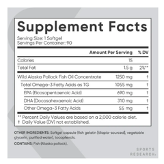 Dầu cá Sports Research Omega-3 Fish Oil Triple Strength 150 viên - Bổ sung Omega-3 cho sức khỏe tim mạch và chức năng não bộ