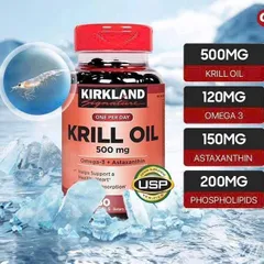 Dầu nhuyễn thể Krill Oil 500mg Kirkland Signature 180 viên - Hỗ trợ sức khỏe tim mạch và cải thiện thị lực hiệu quả