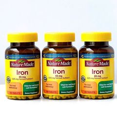 Viên uống bổ sung sắt Nature Made Iron 65mg 180 viên - Hỗ trợ sức khỏe, chống thiếu máu hiệu quả cho phụ nữ mang thai và người ăn kiêng.