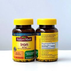 Viên uống bổ sung sắt Nature Made Iron 65mg 180 viên - Hỗ trợ sức khỏe, chống thiếu máu hiệu quả cho phụ nữ mang thai và người ăn kiêng.