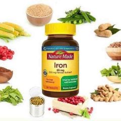 Viên uống bổ sung sắt Nature Made Iron 65mg 180 viên - Hỗ trợ sức khỏe, chống thiếu máu hiệu quả cho phụ nữ mang thai và người ăn kiêng.