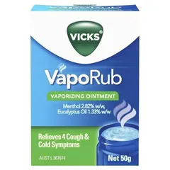 Vicks VapoRub Úc 50g - Dầu Xoa Giảm Cảm Mát, Hỗ Trợ Hô Hấp Hiệu Quả, Tinh Dầu Làm Dịu Cơ Thể