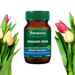 Viên Sắt Hữu Cơ Thompson's Organic Iron - Hộp 30 Viên Bổ Sung Sắt Dễ Hấp Thu, Không Gây Nóng Trong, Năng Lượng Cao