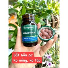 Viên Sắt Hữu Cơ Thompson's Organic Iron - Hộp 30 Viên Bổ Sung Sắt Dễ Hấp Thu, Không Gây Nóng Trong, Năng Lượng Cao
