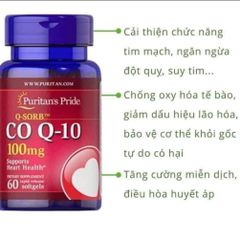 Viên uống CoQ10 100mg Puritan's Pride - Hỗ trợ tim mạch, Tăng cường năng lượng, Giảm mệt mỏi - 60 viên nhập khẩu Mỹ