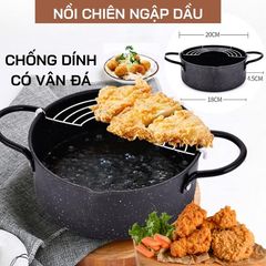 Nồi Chiên Ngập Dầu Chống Dính 20cm EMOOJOO Nhật Bản - Khay Ráo Dầu Tiện Lợi, Món Ăn Ngon Lành Mạnh Tại Nhà