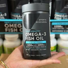 Viên uống dầu cá Sports Research Triple Strength Omega-3 Fish Oil 150 viên - Hàng Mỹ.
